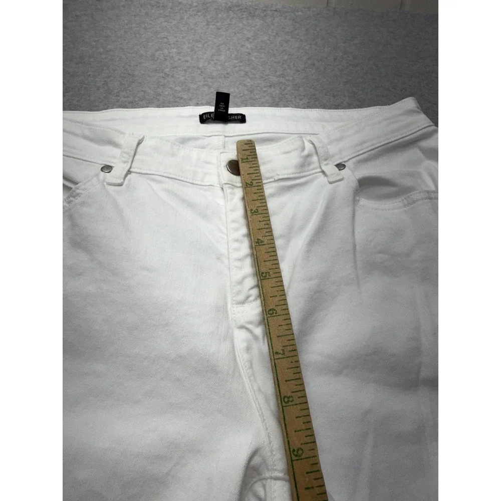 Eileen Fisher Straight Jeans Womens 10 White Organic Cotton Mid Rise‎ Stretch